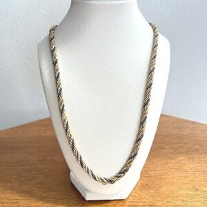 Vintage Tri Tone Necklace Twisted Triple Rope Chain Silver Gold Black Korea